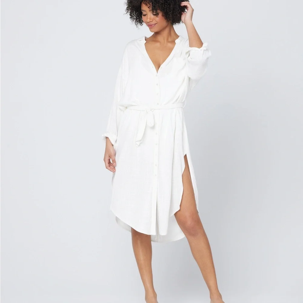 L*Space Button Down White Long Viscose Tunic sz XS - Picture 3 of 11